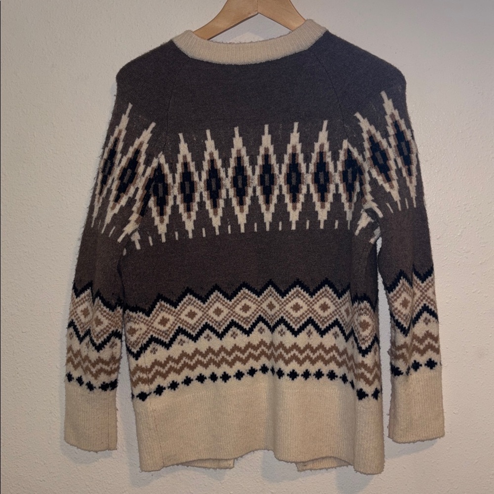 J. Crew Fair Isle Cardigan XS in Heather Fawn Muslin (cream, tan, brown & black) - Picture 6 of 9